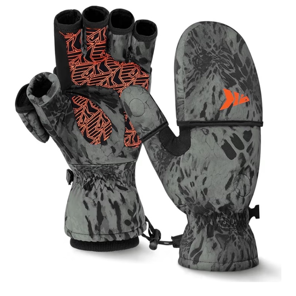 Camouflage Convertible Mittens with Orange Accents